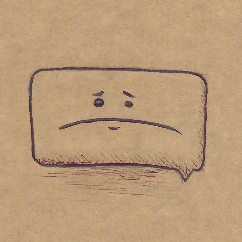 An illustration of a speech bubble with a sad face in it