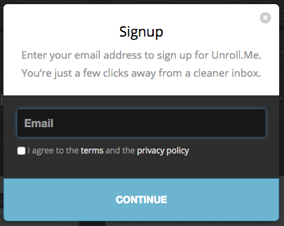 Signup Modal from unroll.me